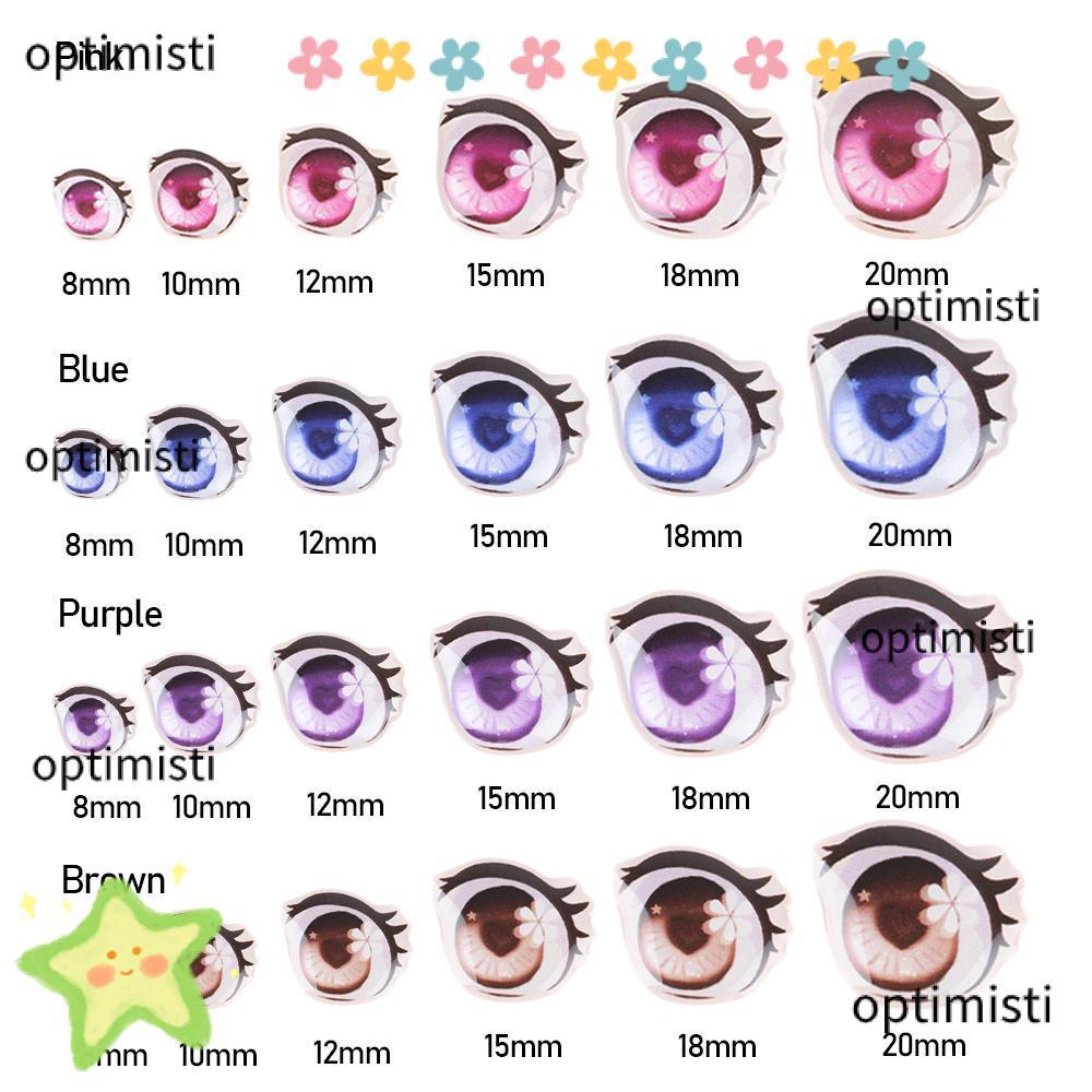 OPTIMISTI 5 Cặp Búp Bê Hình Anime 8mm / 10mm / 12mm / 15mm Pha Lê Thủy Tinh Lông Mi Dài Đề Can Mặt O