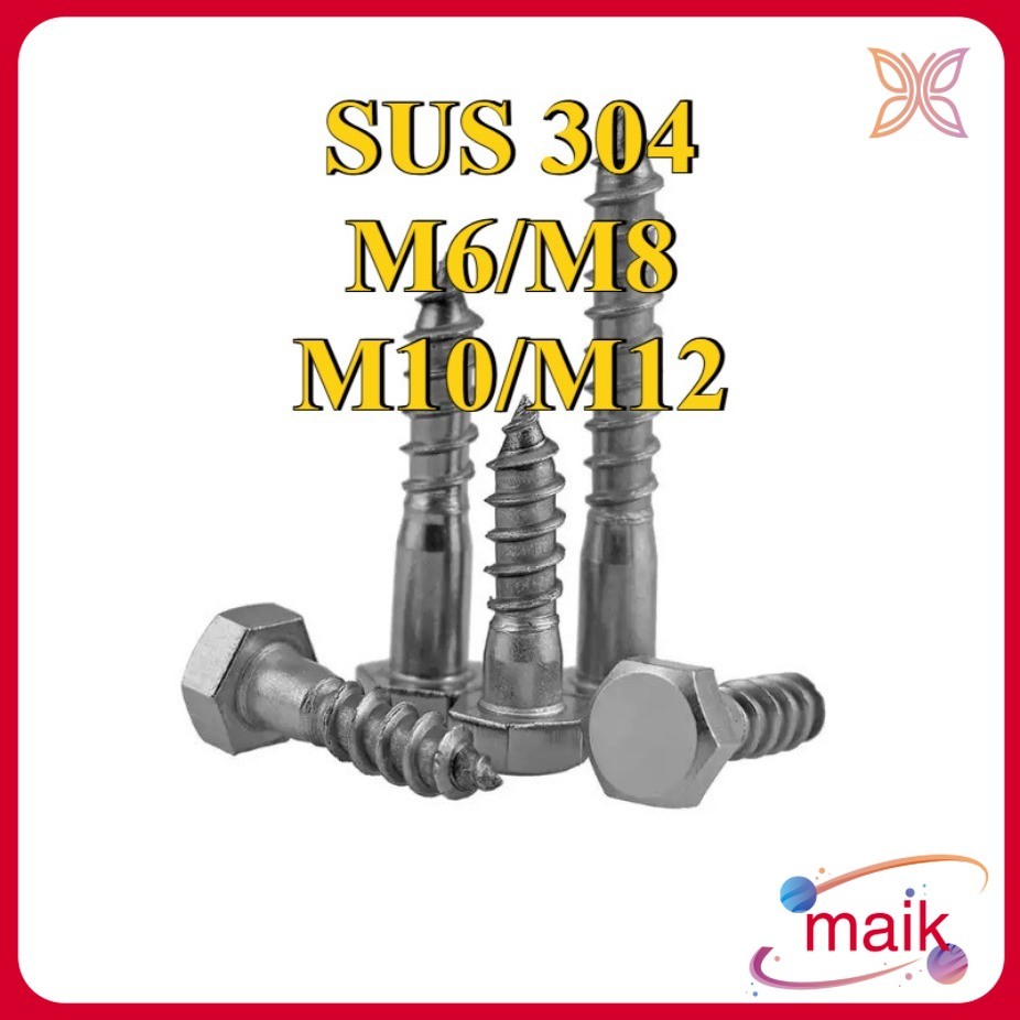 VÍT PHONG, VÍT GIÁC, VÍT ĐẦU LỤC GIÁC THÂN INOX 304 M6 / M8 / M10 / M12 * L25-200mm [mai-FC-M]