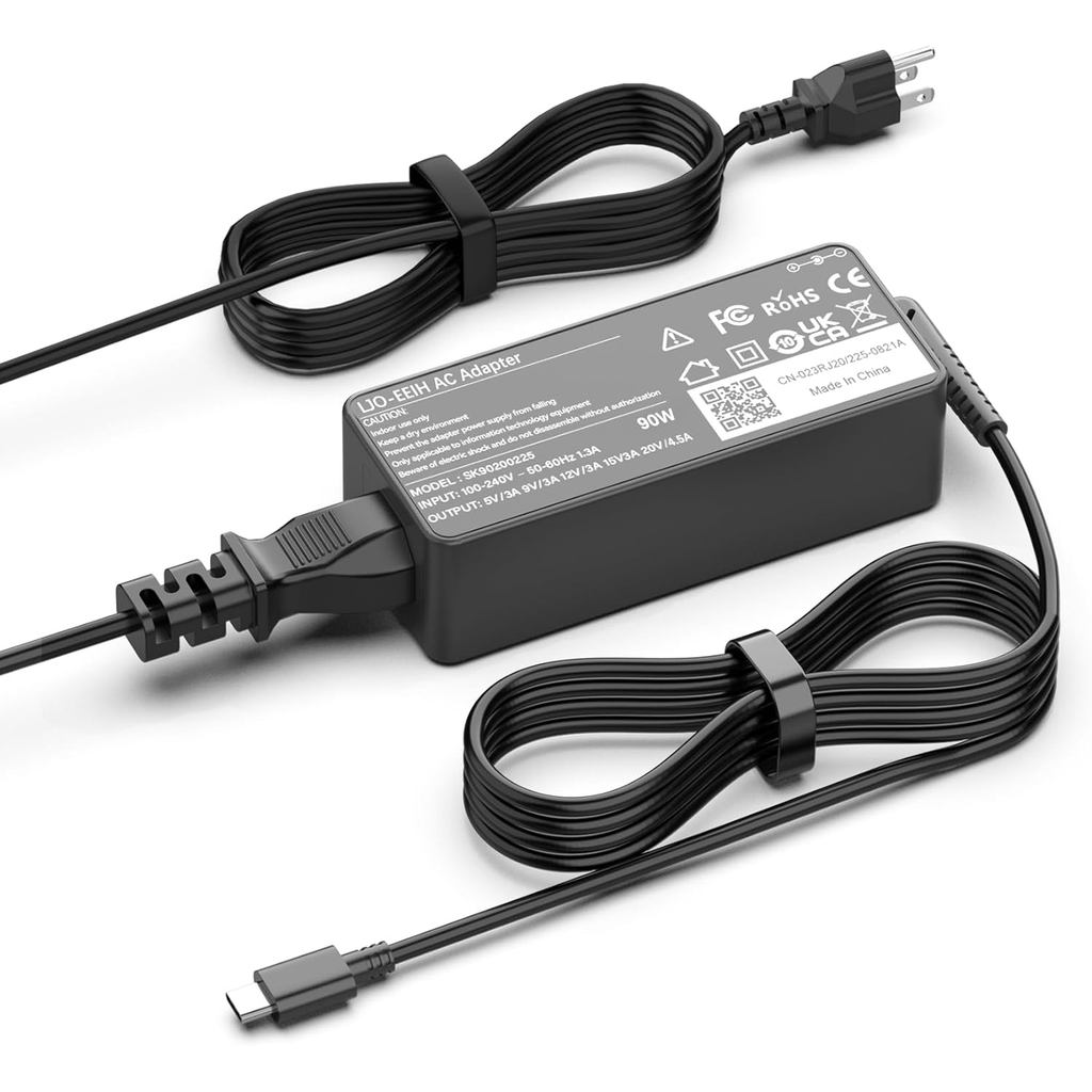 Bộ sạc máy tính xách tay USB C 90W Tương thích với Lenovo Thinkpad / Yoga, Dell Chromebook / Latitud