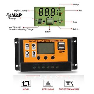 [V & P-t] Bộ điều khiển năng lượng mặt trời LCD 12V / 24V 30A 20A 10A Bộ điều chỉnh sạc năng lượng mặt trời Bộ sạc pin PWM Màn hình LCD Đầu ra USB kép 5V 2.5A MOS [mới]