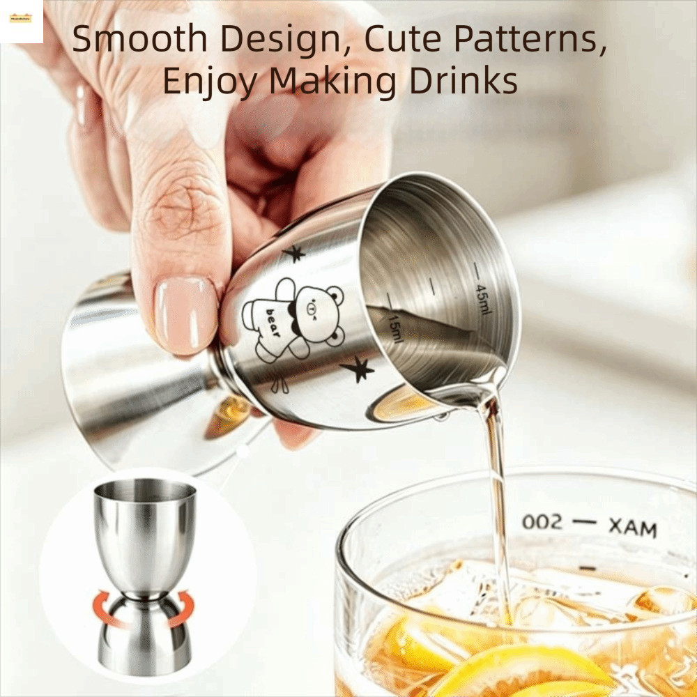 FITNESSFACTORY Thép không gỉ Jigger, Hai mặt với tỷ lệ Đầu kép Jigger, Họa tiết hoạt hình sáng tạo 3