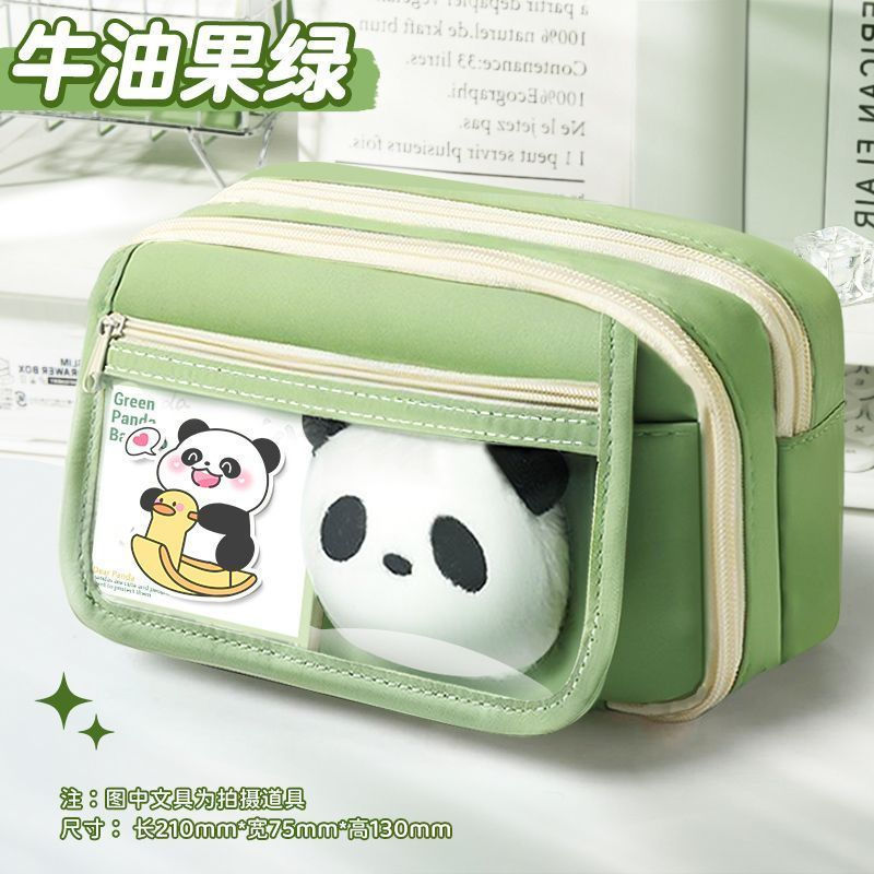 TQ~Flip-top panda pencil case, large capacity, dirt-resistant, high aesthetic value, cute new statio