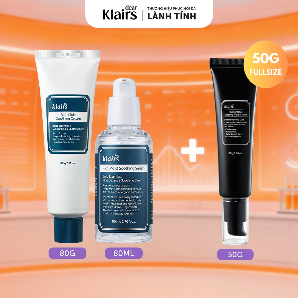 Combo Tinh chất Dear, Klairs Rich Moist Soothing Serum 80ml + Kem dưỡng Dear, Klairs Rich Moist Soot
