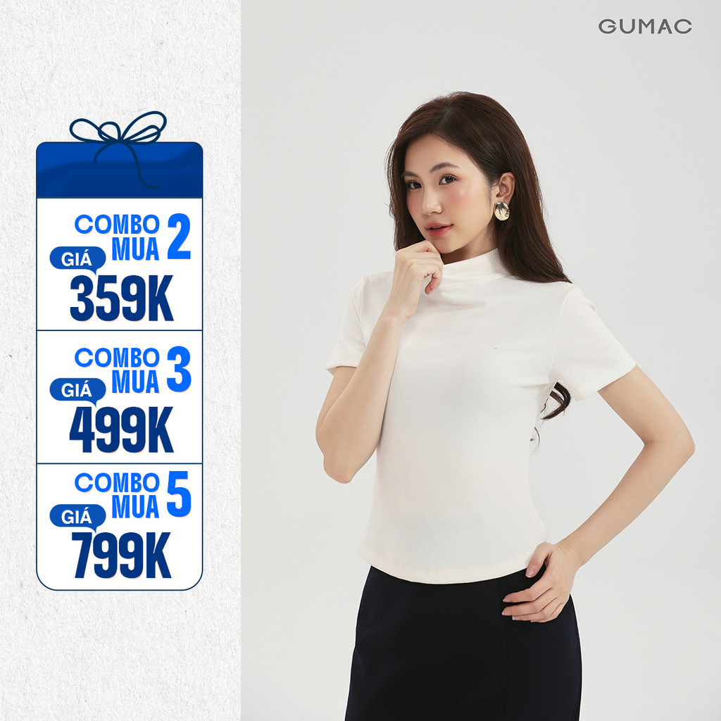 Áo Thun Cổ Lọ Nữ GUMAC Áo Thun Gân Tay Ngắn Phom Ôm Co Giãn Nhiều Tôn Dáng LATE1111 | BigBuy360 - bigbuy360.vn