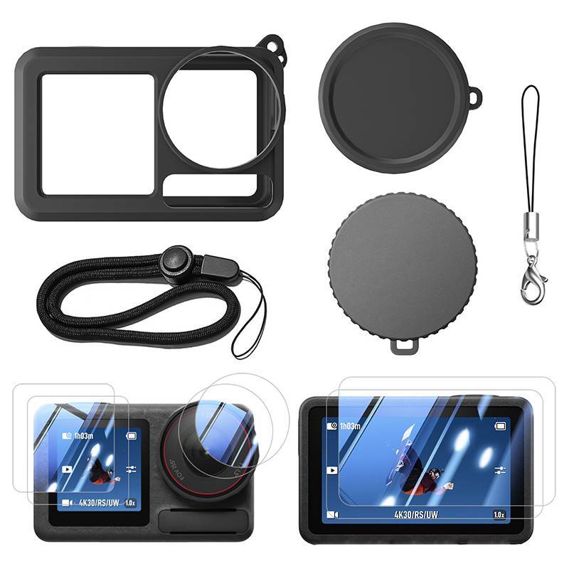 [Lovivivi] Bộ vỏ bảo vệ Silicon máy ảnh thể thao có nắp Len Bảo vệ màn hình và dây treo cho DJI Osmo