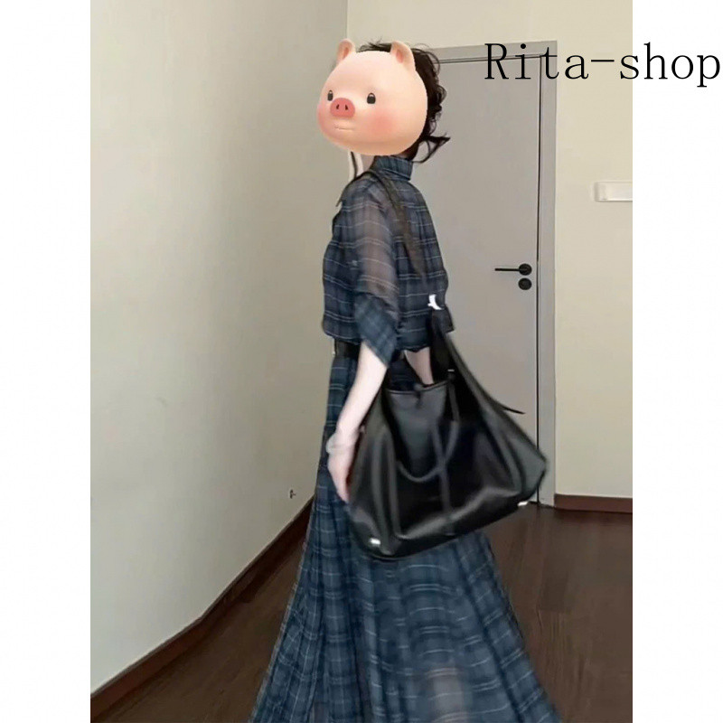 [Pre-Order] Váy Sơ Mi Caro Xanh Phong Cách Hàn Quốc Thanh Lịch Dáng Suông Che Dáng Hot Trend | BigBuy360 - bigbuy360.vn