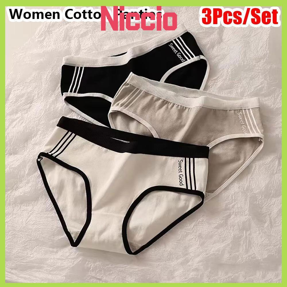 NICIO 3 Cái / bộ Quần Lót Cotton Nữ, Quần Lót Nữ Màu Trơn Giữa Eo, Mềm Mại Thân Thiện Với Da Thoáng 