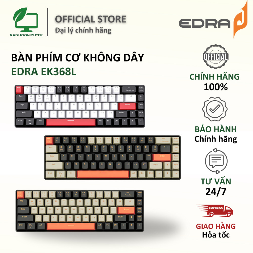 Bàn phím cơ không dây EDRA EK368L - Hàng chính hãng
