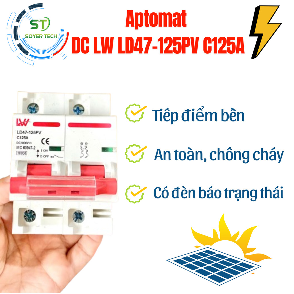 Aptomat DC Solar Mã DC LW LD47-125PV C125A – CB Chống Quá Tải Ngắn Mạch Điện Mặt Trời