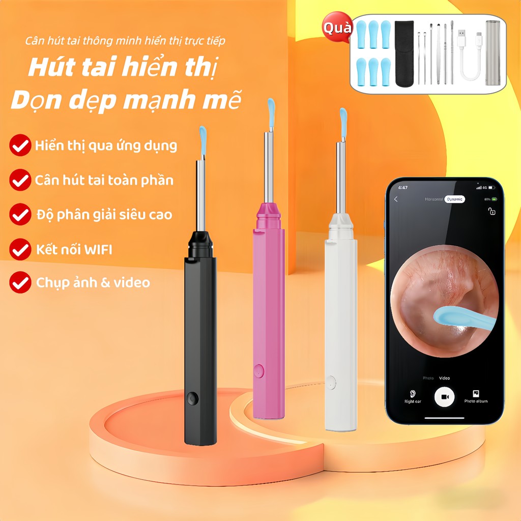 Dụng Cụ Lấy Ráy Tai Có Gắn Camera Nội Soi Full HD Đa Năng - Kết Nối Điện Thoại - Bảo Hành 12 Tháng