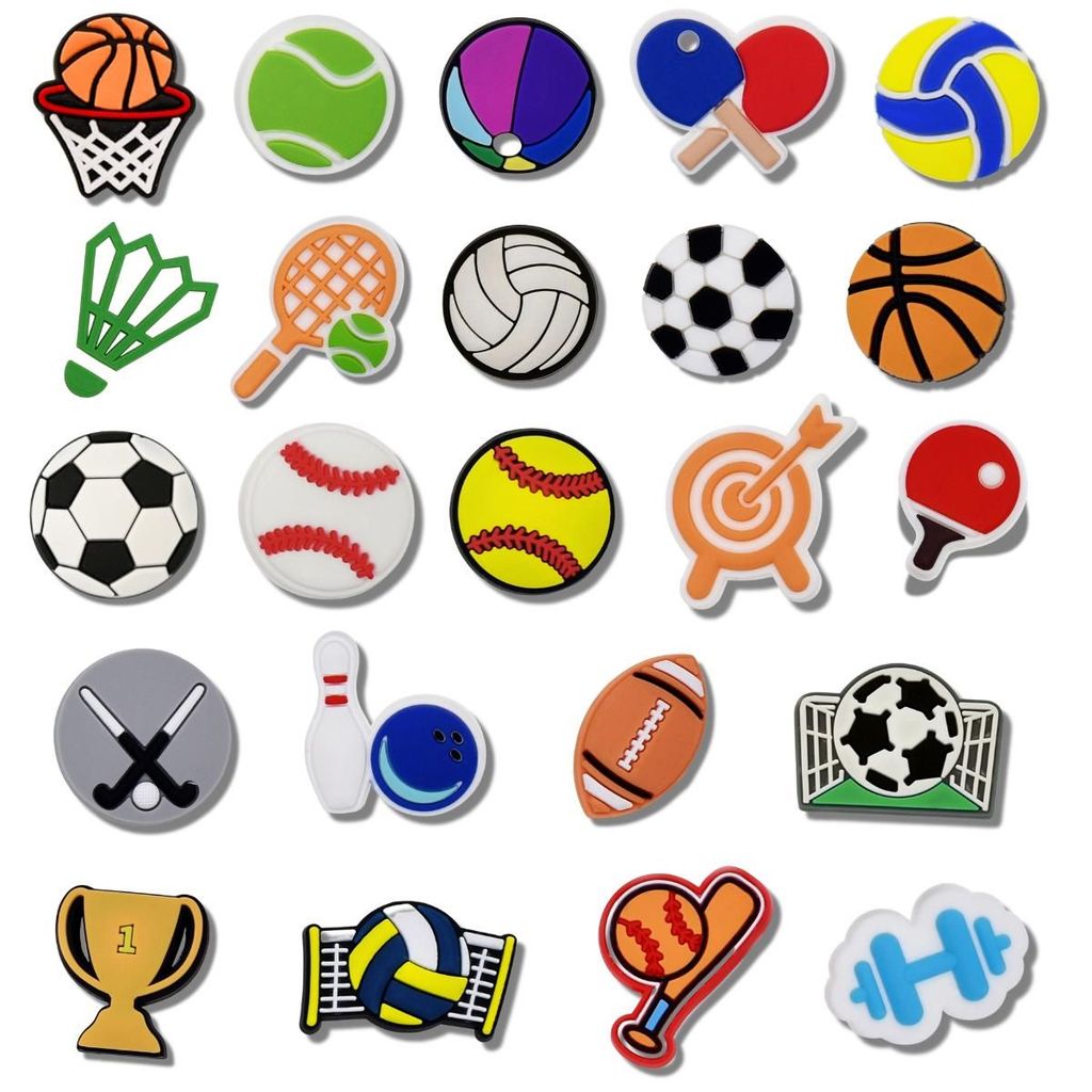 Set charm THỂ THAO gắn dép cross, Nút gắn jibbitz sticker anime dép cross trang trí cham 2D nhựa PVC