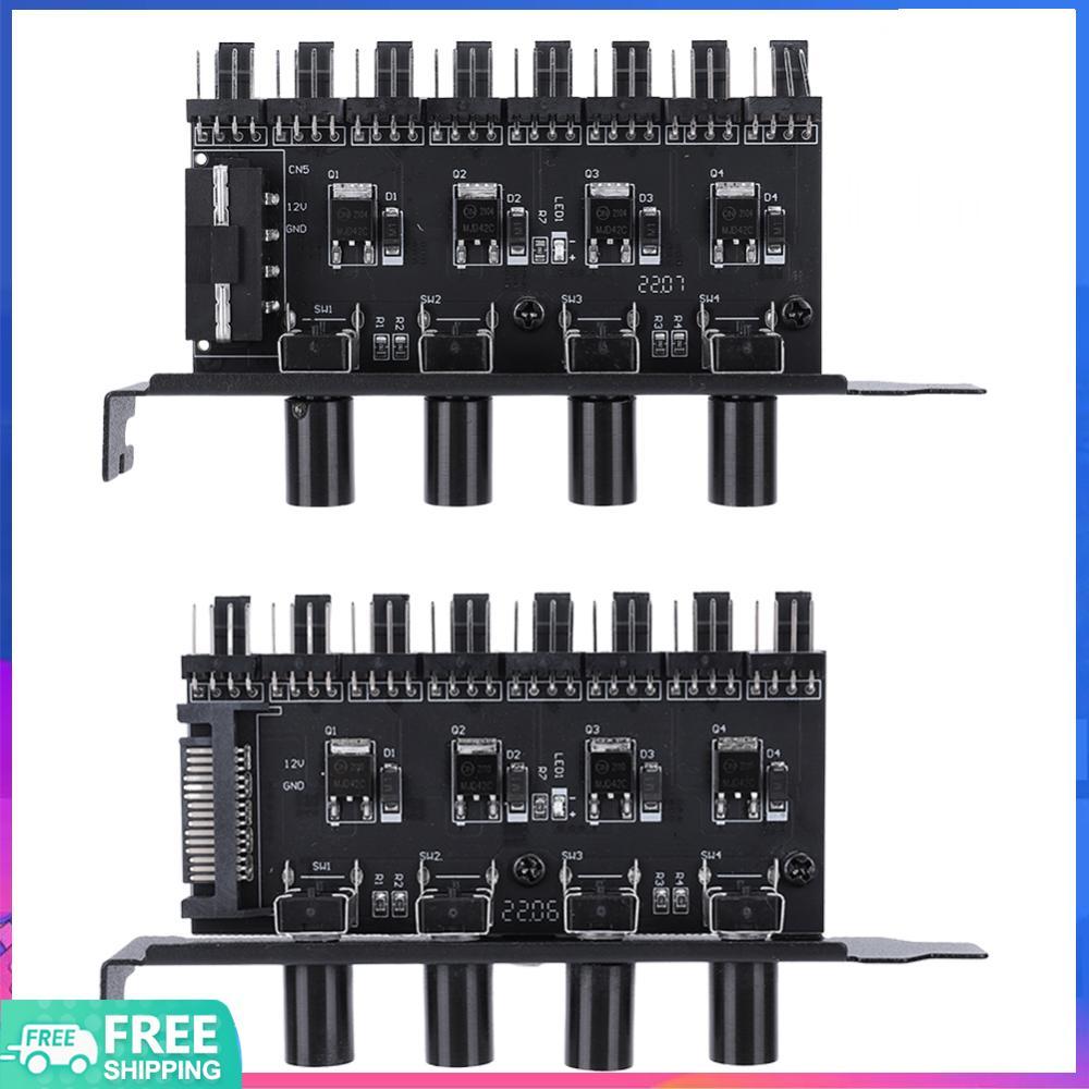 Chiếu sáng♨ PC Khung Quạt Hub SATA / 4 Pin Adapter 8 Kênh Quạt Làm Mát HUB 4 Núm PC Vỏ Quạt Làm Mát 