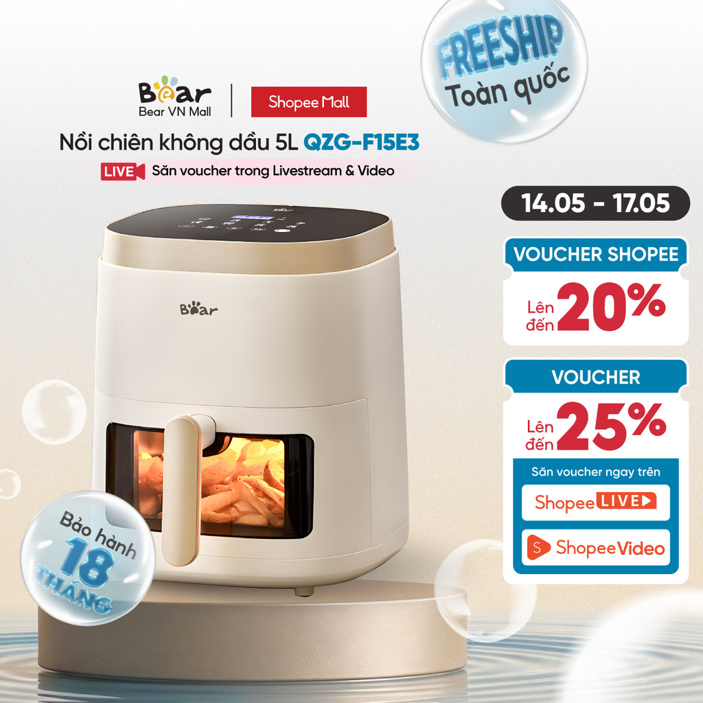 Nồi chiên không dầu 5L Bear QZG-F15E3 - Hàng Chính Hãng