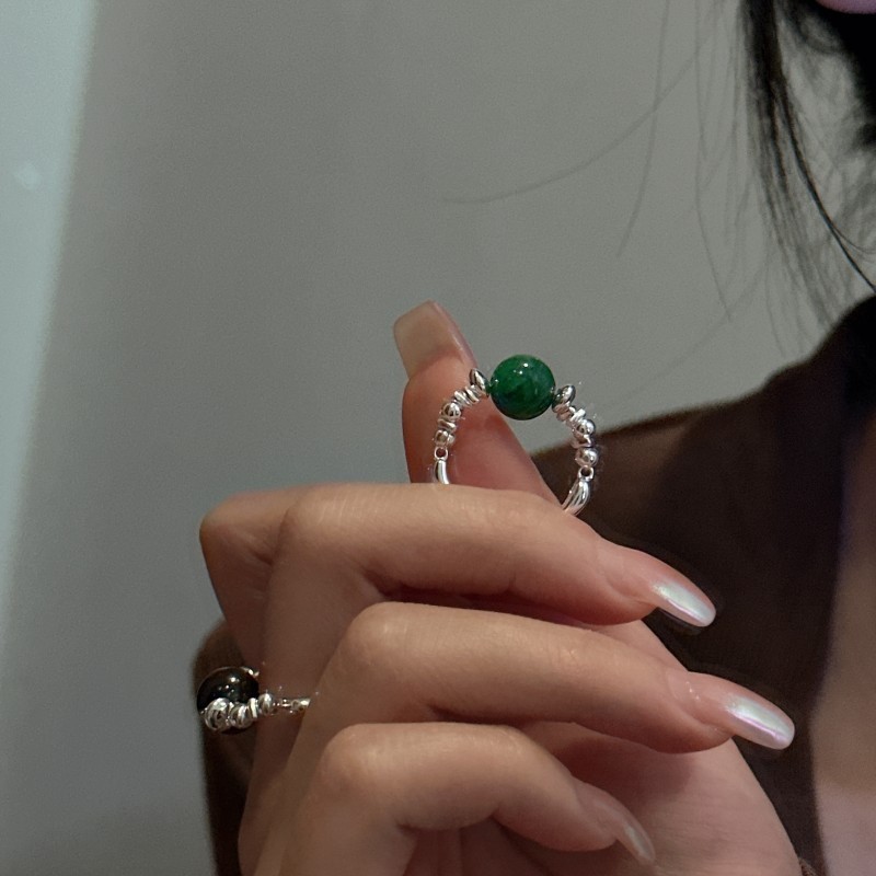 YOBF S925Pure silver bead and crushed silver ring, fashionable and simple handmade ring