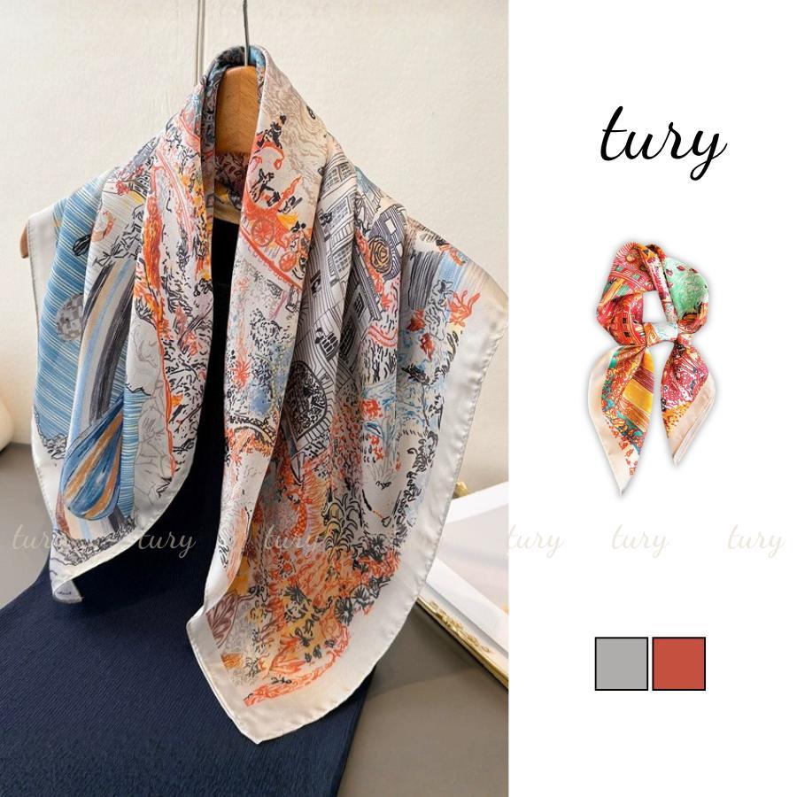 Khăn Lụa Nữ 70 - Tury - Khăn Lụa Phối Hoa Tiết Tranh Nghệ Thuật Phong Cách Cổ Điển - KL101
