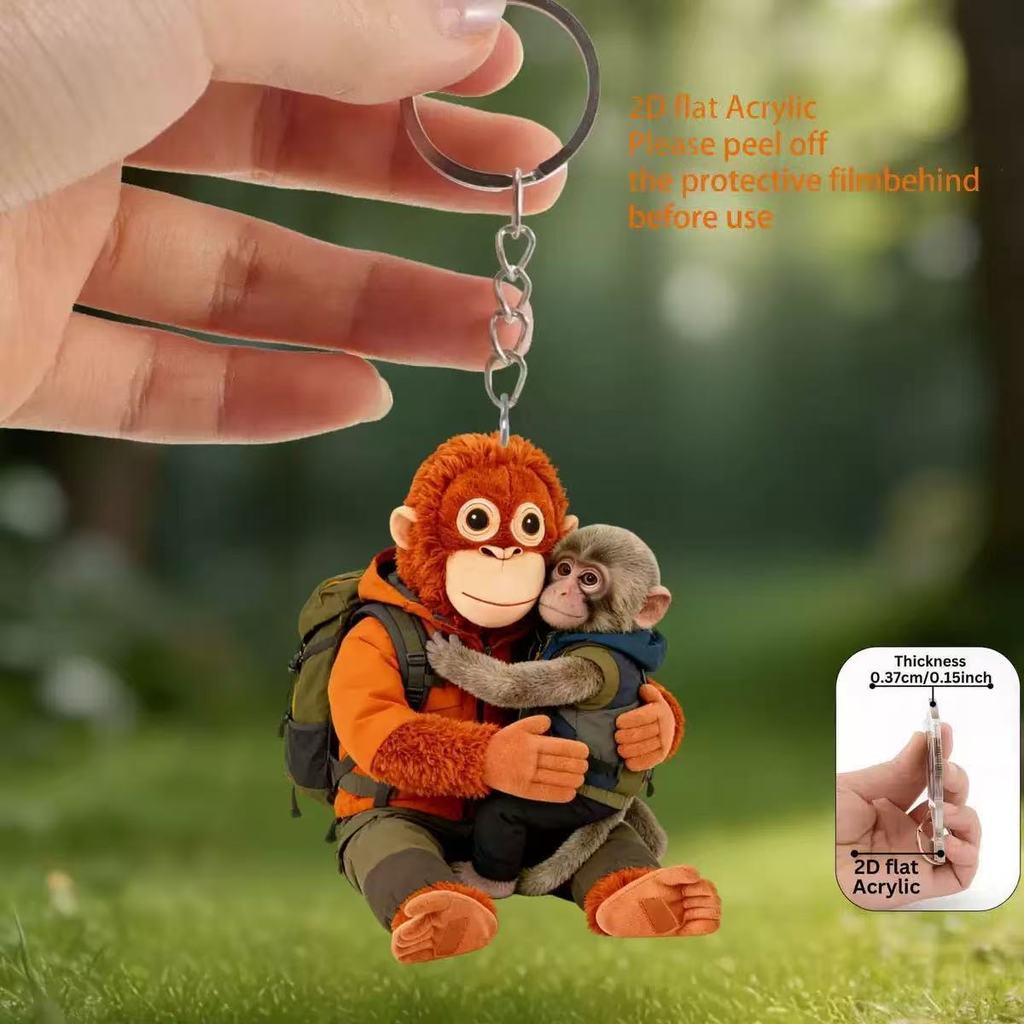 Dán nhãn 2D Flat Acrylic Bảo vệ Punch The Monkey Red-Haired Orangutan Doll Mặt dây chuyền