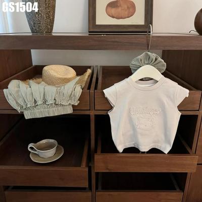Set Bộ Quần Áo Bé Gái Áo Thun Hở Lưng Rút Dây Phối Chân Váy Caro Xòe MINTSCLOSET GS1504