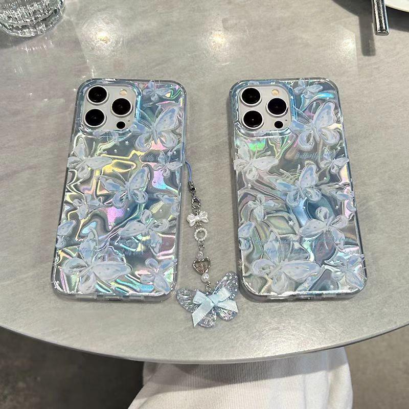 Ốp Lưng Mặt Dây Chuyền Nơ Bướm Xanh Cho Infinix Smart 10 Plus 9 8 7 Hot 50 50i 40 40i 30i Tecno Spar