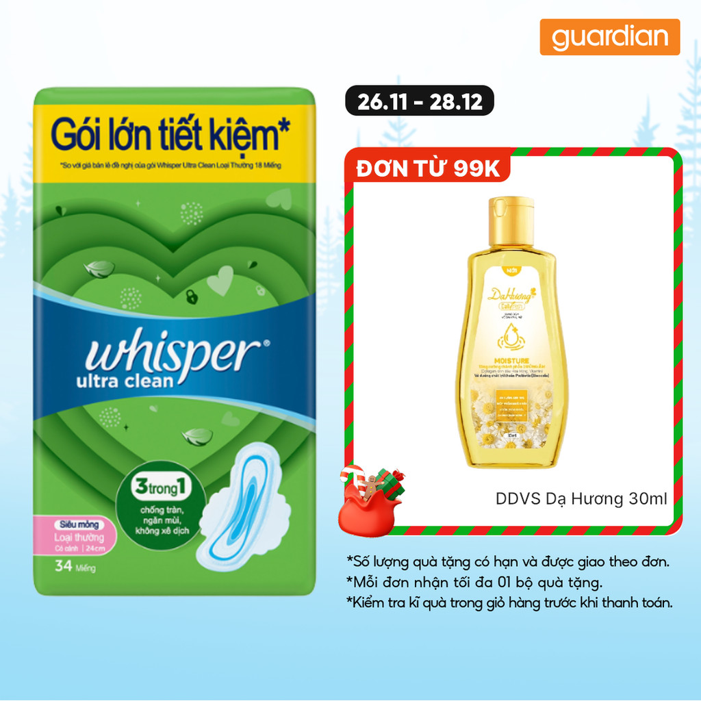 Băng Vệ Sinh Whisper Utra Clean Mặt Lưới Ngày 24Cm
