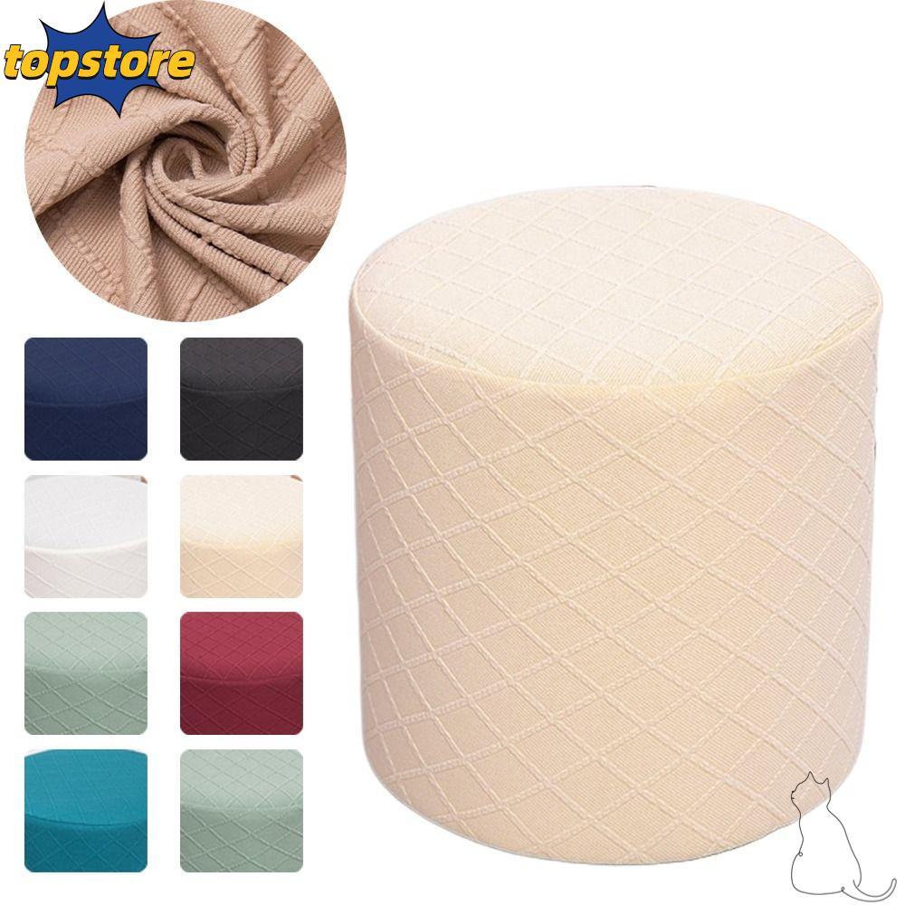TOPSTORED Vuông Stool Cover, Tròn Mềm Jacquard Ottoman Cover, Màu Trơn Co Giãn Chân Trang Trí Nhà