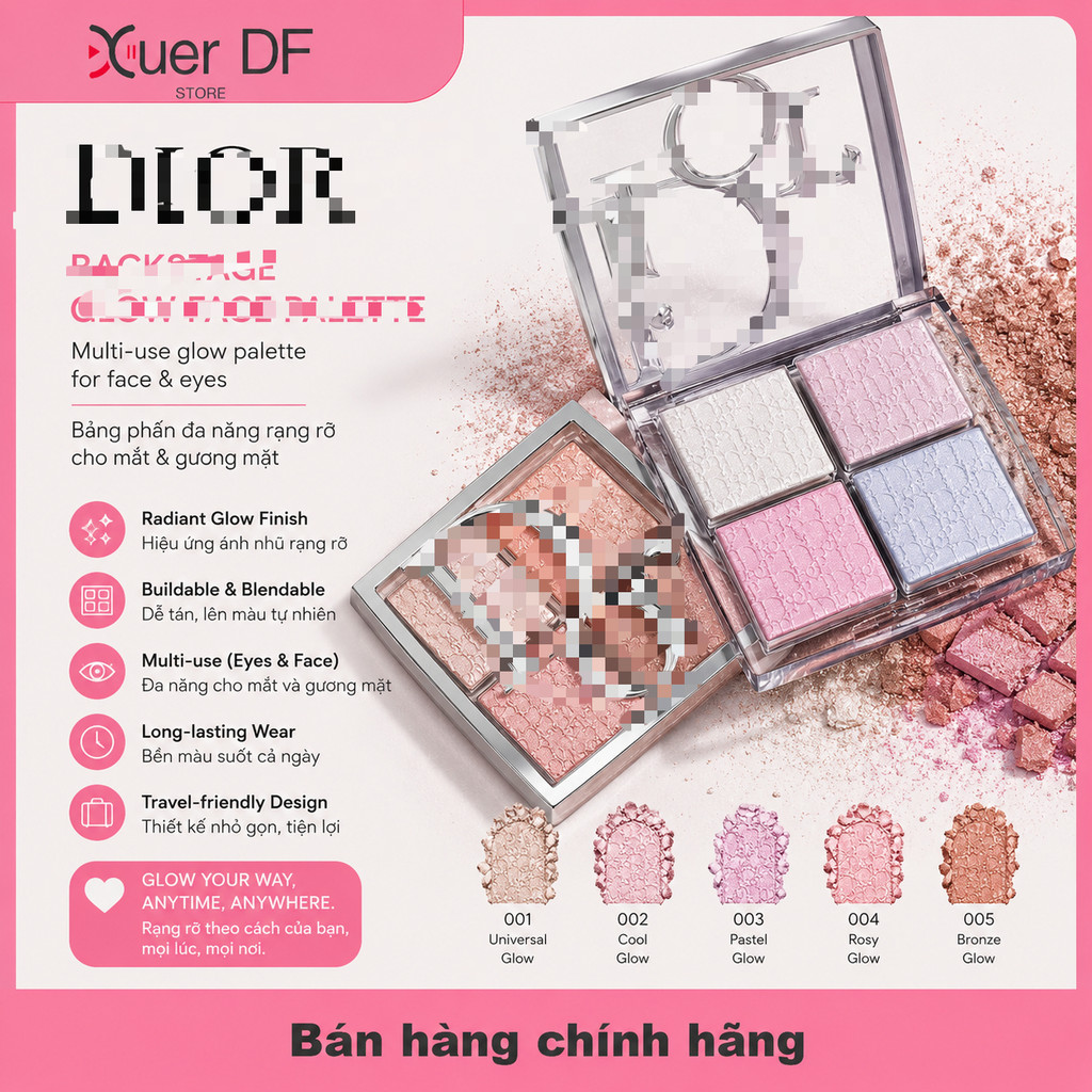 [Chính Hãng] Bảng Highlight 𝔻𝕚𝕠𝕣 Backstage Glow Face Highlight Palette Glow Tự Nhiên 4 Ô Fullsize