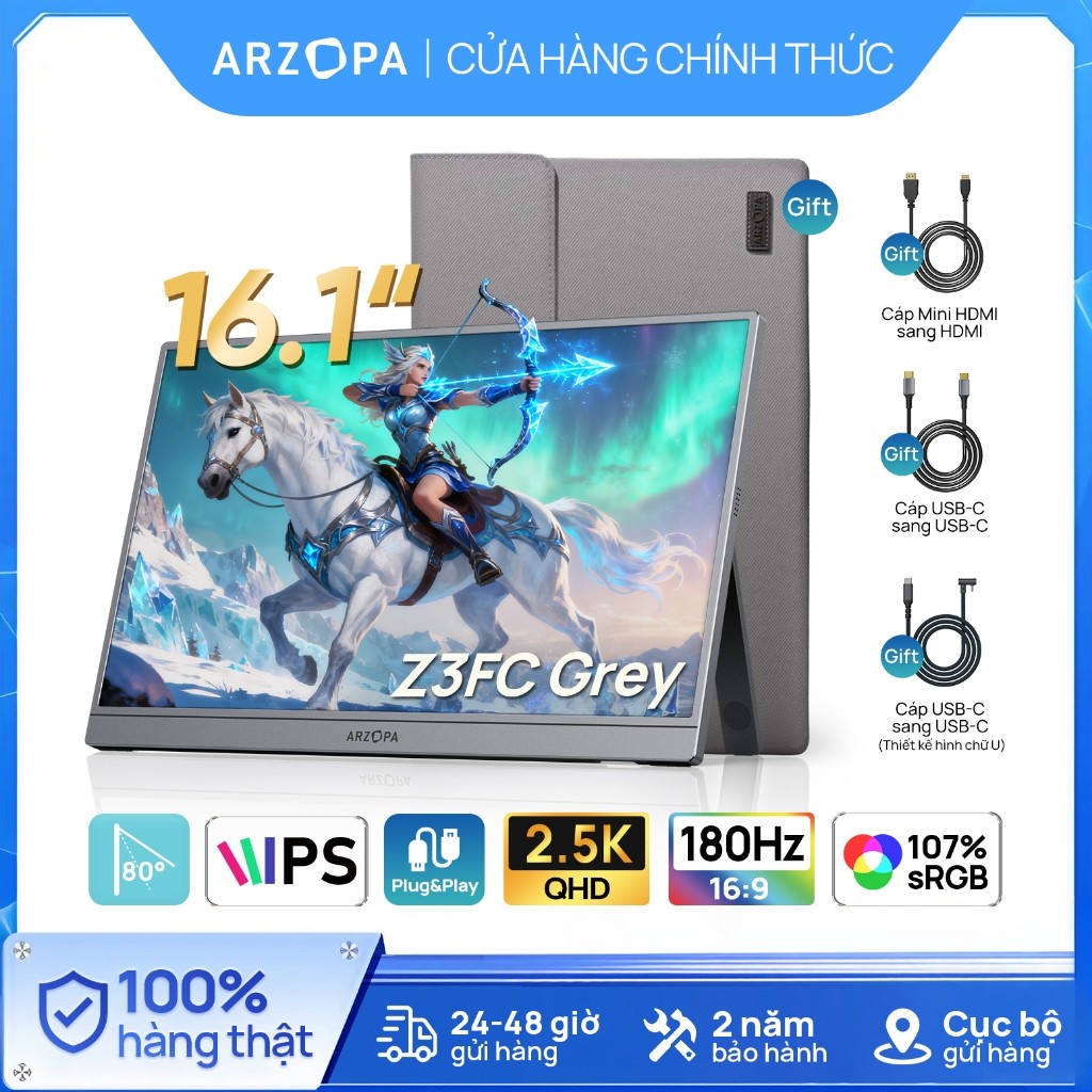 Màn hình di động ARZOPA 16.1" 180Hz Z3FC – 2,5K HDR, 107% sRGB, Siêu mỏng, Chân đế, Chăm sóc mắt, Mà