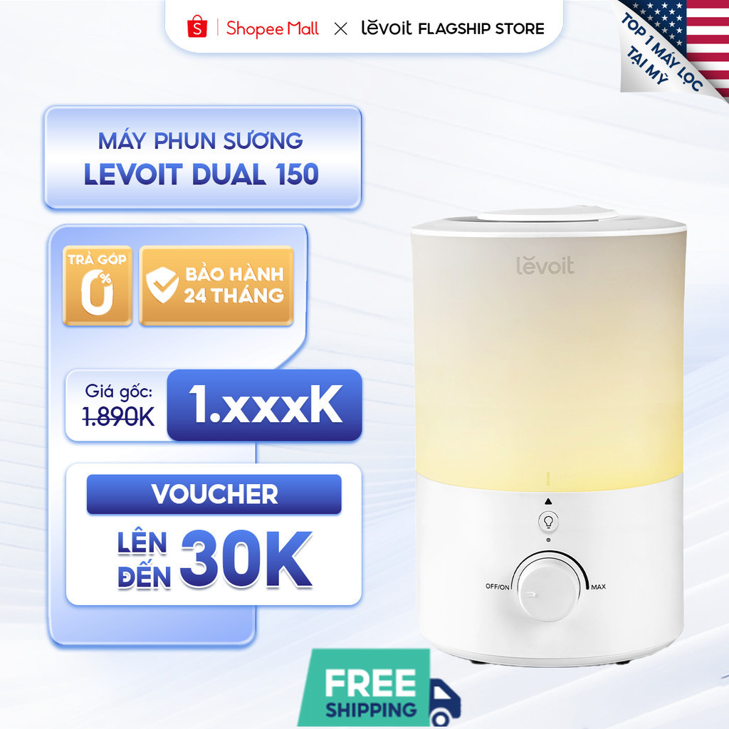 Máy Phun Sương Tạo Ẩm và Xông Tinh Dầu 2 trong 1 Levoit Dual 150 Ultrasonic | Công nghệ siêu âm - 4 cấp độ - Đèn ngủ