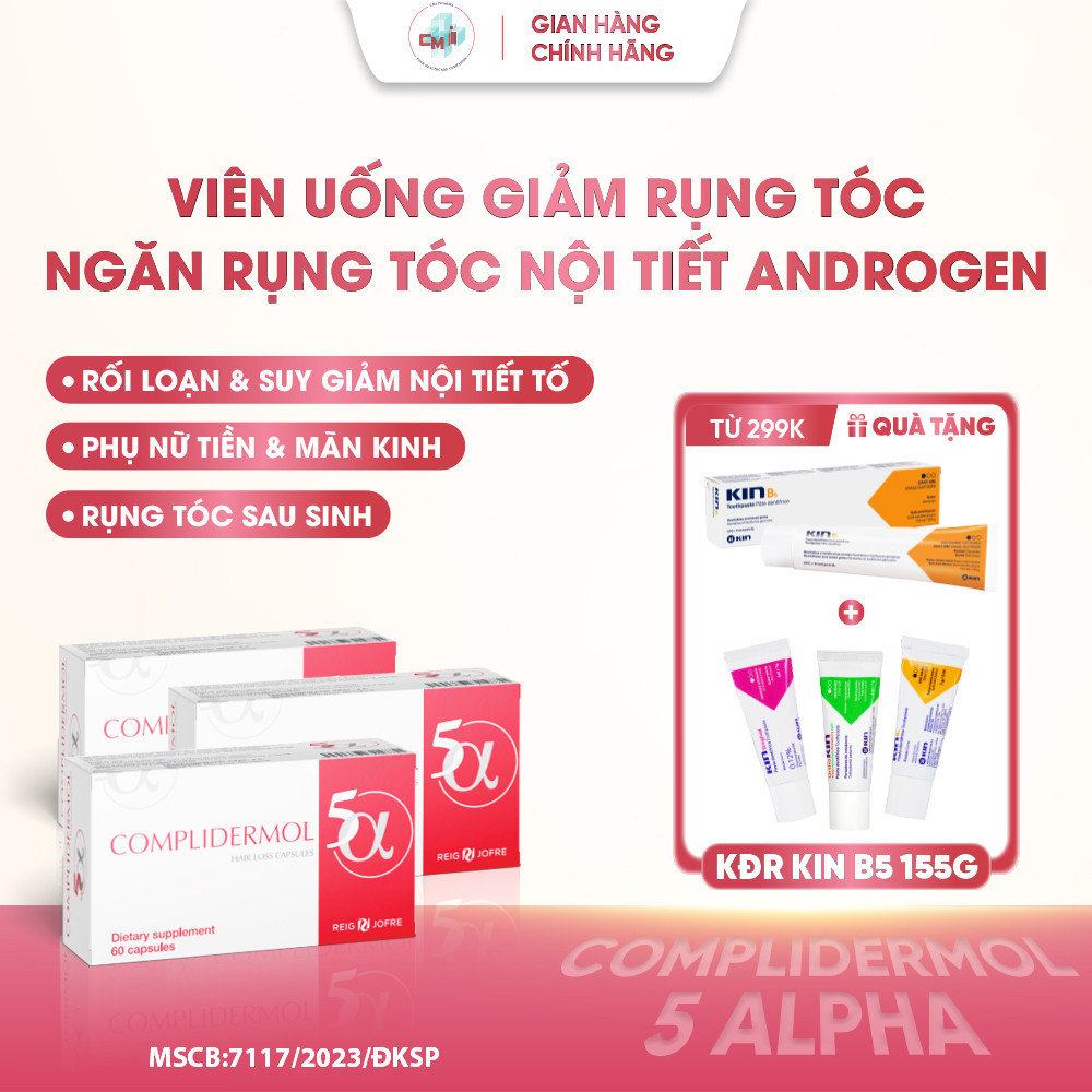 [3 HỘP TẶNG KĐR KIN B5] Viên Uống Mọc Tóc Complidermol 5α - Ngăn Rụng Tóc Nội Tiết Tố Nữ Hộp 60 Viên