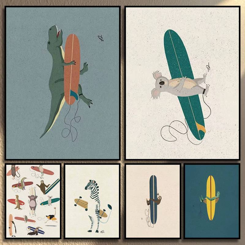 Ngộ nghĩnh Lướt Động Vật Áp Phích Canvas Tranh Sloth Gấu Panda Ngựa Vằn Cáo Poster Trang Trí Nội Thấ