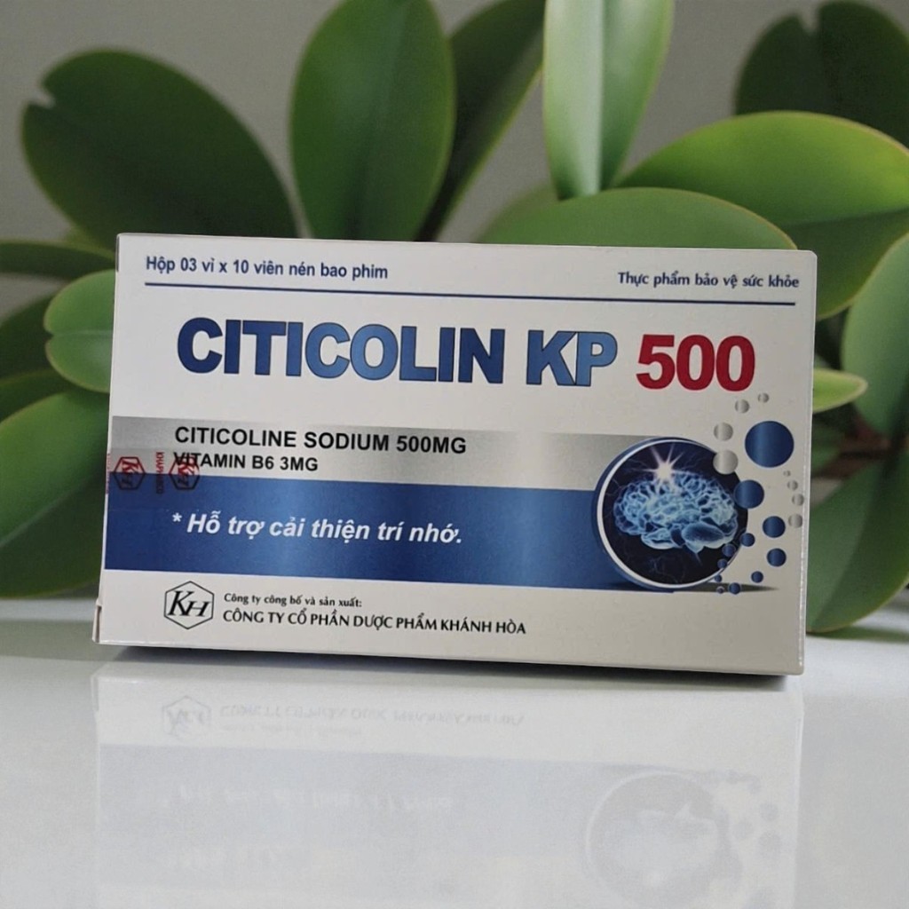 Citicolin Kp 500 Citicolin 500mg + vitamin B6, Hộp 30 viên giúp bổ não, cải thiện trí nhớ
