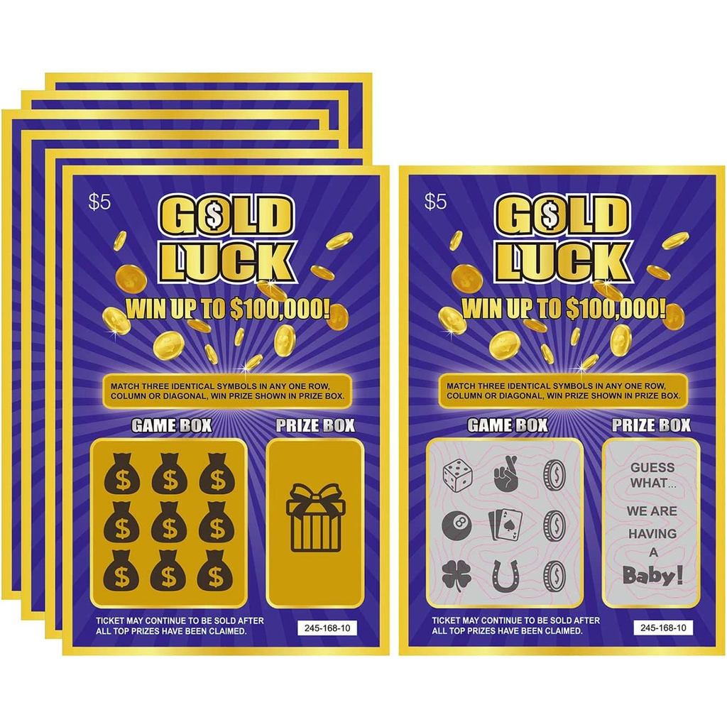 Thông báo mang thai may mắn vàng Vé xổ số giả, Ý tưởng tuyệt vời để tiết lộ bà bầu, 6 thẻ