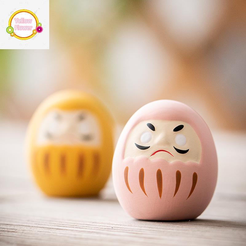 YellowFlower Nhật Bản Gốm Daruma Tượng Daruma Tumbler Thủ Công Luy Fortune Trang Trí Phong Cảnh Búp 