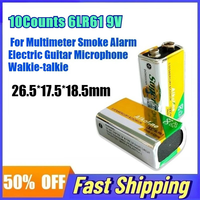 10Counts 6LR61 9V Pin Alkaline Cho Đồng Hồ Báo Động Khói Điện Đàn Guitar Micro Bộ Đàm Pin Thay Thế