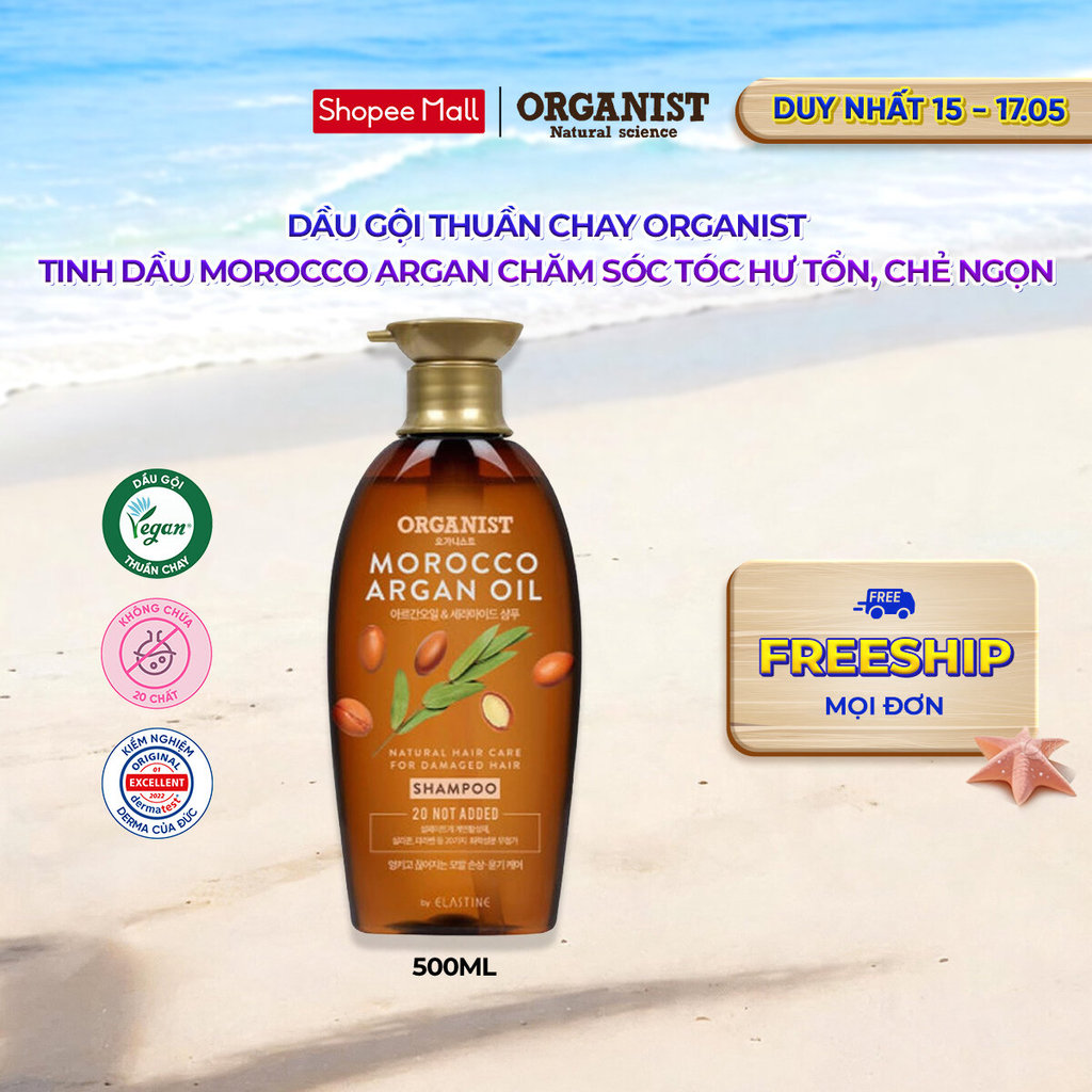 Dầu gội thuần chay Organist tinh dầu Morocco Argan chăm sóc tóc hư tổn, chẻ ngọn 500ml