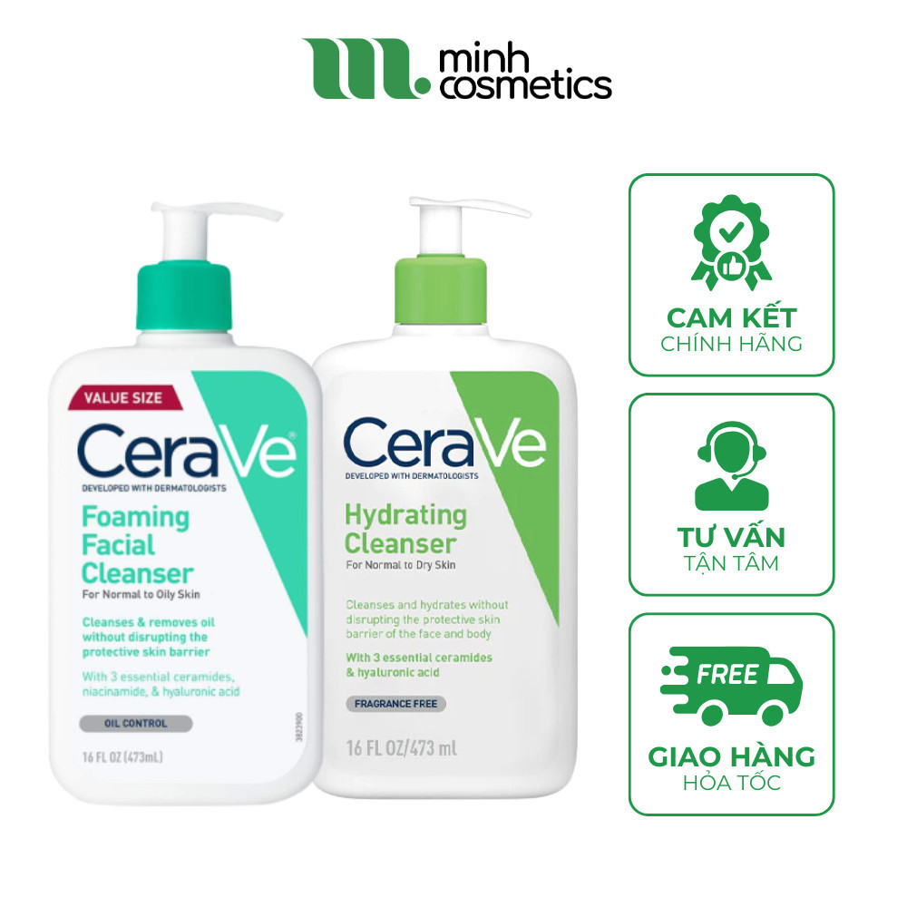 Sữa Rửa Mặt Cerave Foaming For Normal to Oily Skin/Hydrating For Normal to Dry Skin 473mL/236mL/88mL