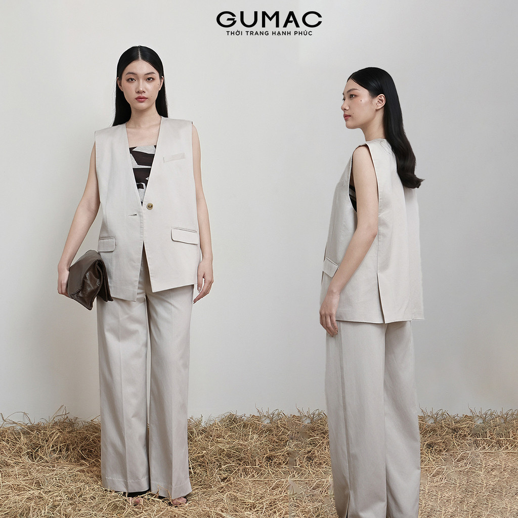 [ALEEVA x GUMAC] Set lẻ Áo khoác gile EOWG01082 (Gilet jacket) - Quần tây ống rộng EQG01072 (Wide-le