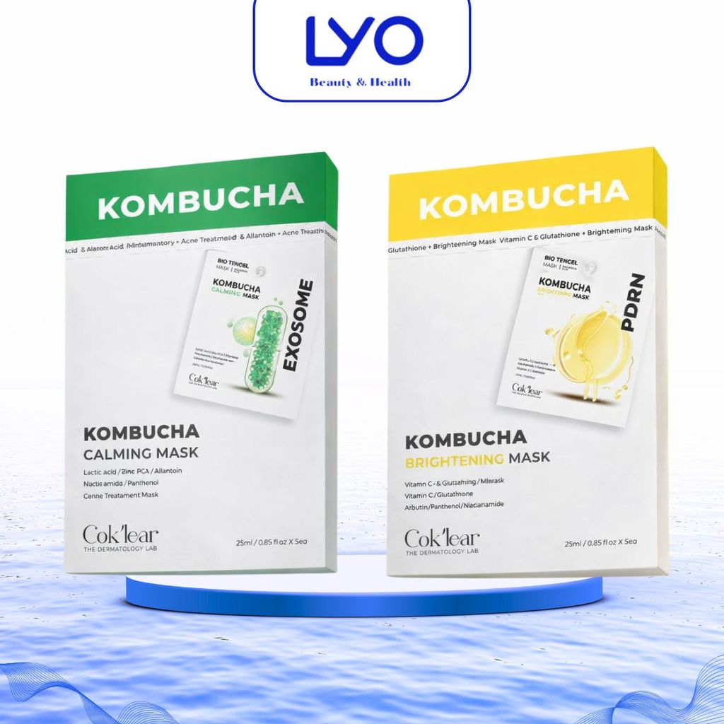 Nguyên Hộp 5 Mask Cok'lear PDRN Kombucha Brightening/ Exosome Kombucha Calming Mask (5 miếng)