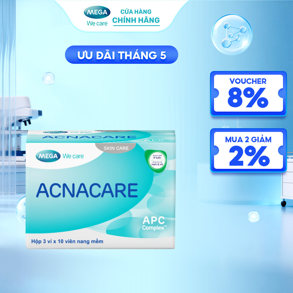Viên uống giảm mụn, giảm nhờn - Kẽm, Crôm, D.Salina, Vitamin C, Vitamin E - ACNACARE Mega We Care (3