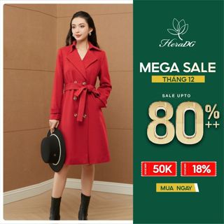  Áo khoác dạ nữ HeraDG dáng dài thiết kế kiểu măng tô cổ hai ve thanh lịch hàng cúc dài dây thắt eo tháo rời WAMBB3005 