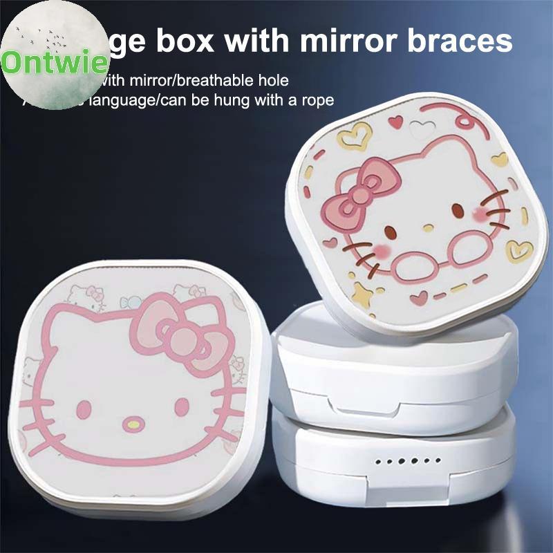 Ontwie Sanrio Hello Kitty Răng Giả Hộp Bảo Quản Niềng Răng Giả Giữ Hộp Bảo Vệ Răng Giả Giả Hộp Đựng 