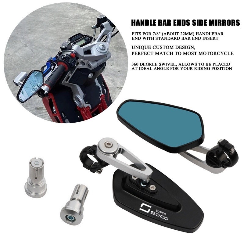 7 / 8 "22MM Gương Xe Máy CNC Aluninum Tay Lái Cuối Gương Chiếu Hậu Cho SUPER SOCO CPX CUX TC 50 / MA
