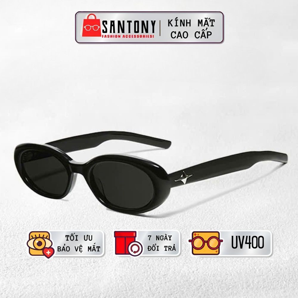 Kính đen mắt mèo nữ  SANTONY gọng nhựa form nhỏ dập nổi ngôi sao phong cách Jennie