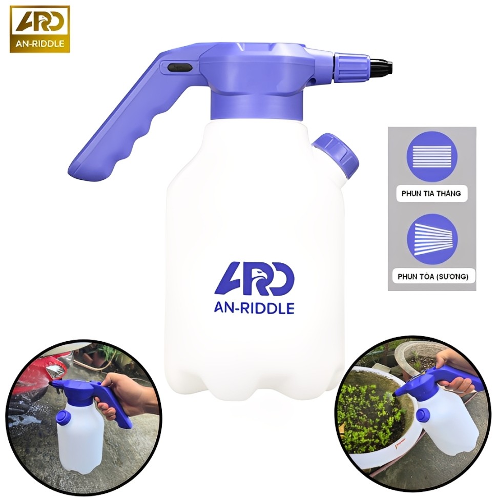 Bình Phun Tưới Cây & Chăm Sóc Xe AN-RIDDLE 2L – Bình Xịt Chạy Điện PI.N SẠ.C, Không Mỏi Tay Tiết Kiệ