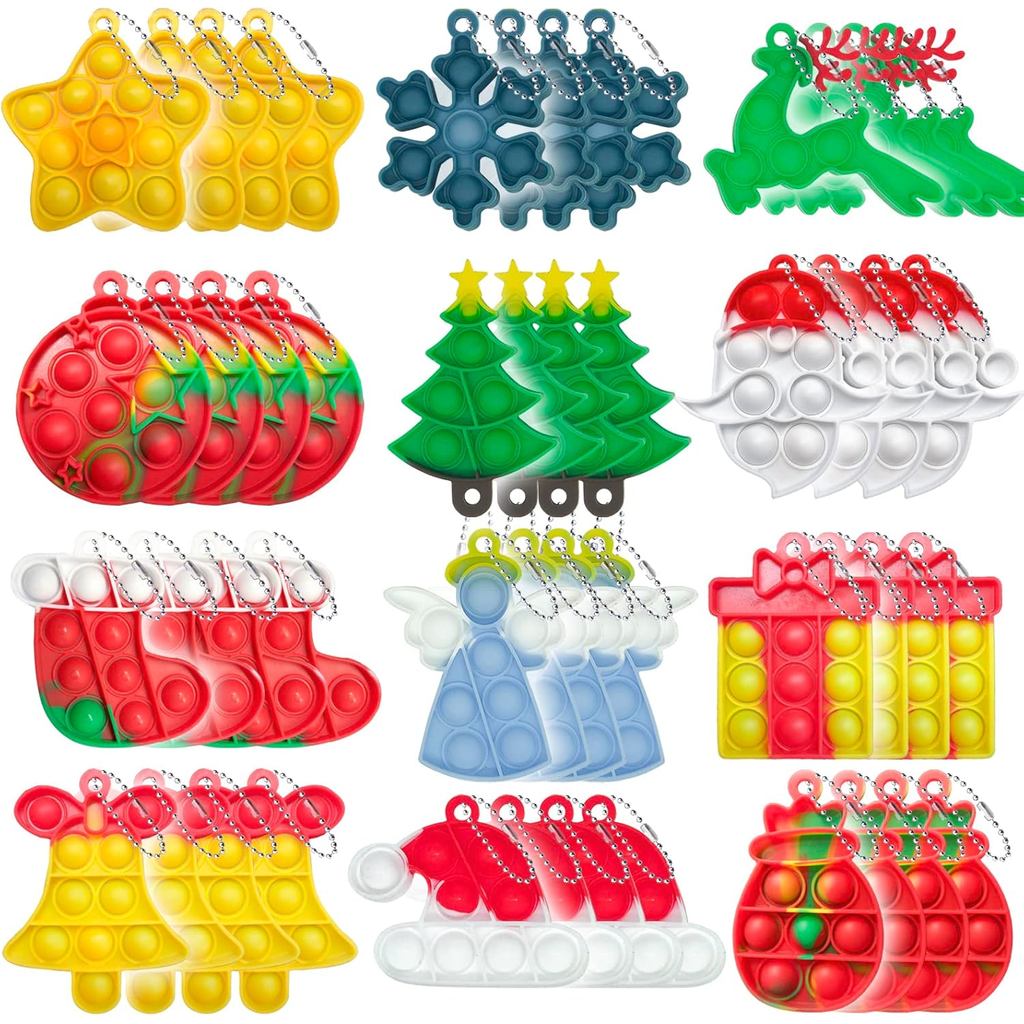 Giáng Sinh Mini Push Pop Bubble Fidget Toy, Móc Khóa Bong Bóng Pop Để Bàn Đồ Chơi, Móc Khóa Fidget G