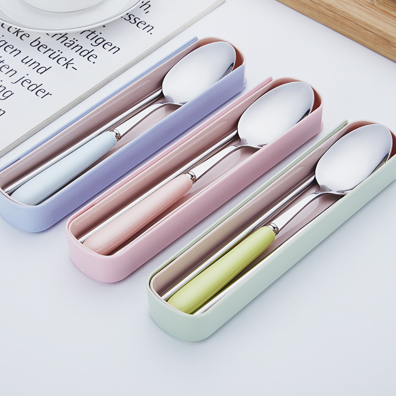 Bộ đồ ăn bằng thép không gỉ Jiyang Bộ thìa Đũa Bộ đồ ăn Bộ ba mảnh Bộ đồ ăn di động ngoài trời ZML5