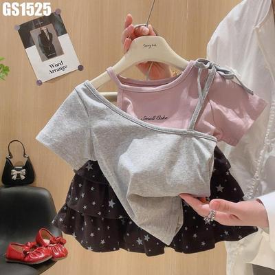 Set Váy Bé Gái Áo Giả Hai Lớp Phối Chân Váy Tầng Họa Tiết Ngôi Sao MINTSCLOSET GS1525