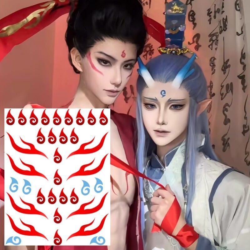 哪咤贴额头贴眉心贴汉服古装儿童敖丙眉心卡通圣诞节贴脸贴纸Nezha's forehead, eyebrows, heart, demon child, reincarnated child stick