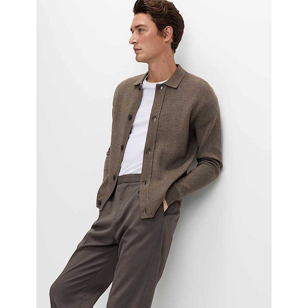 M&S - Jacket Men  - Cotton Blend Knitted Jacket - PEWTER