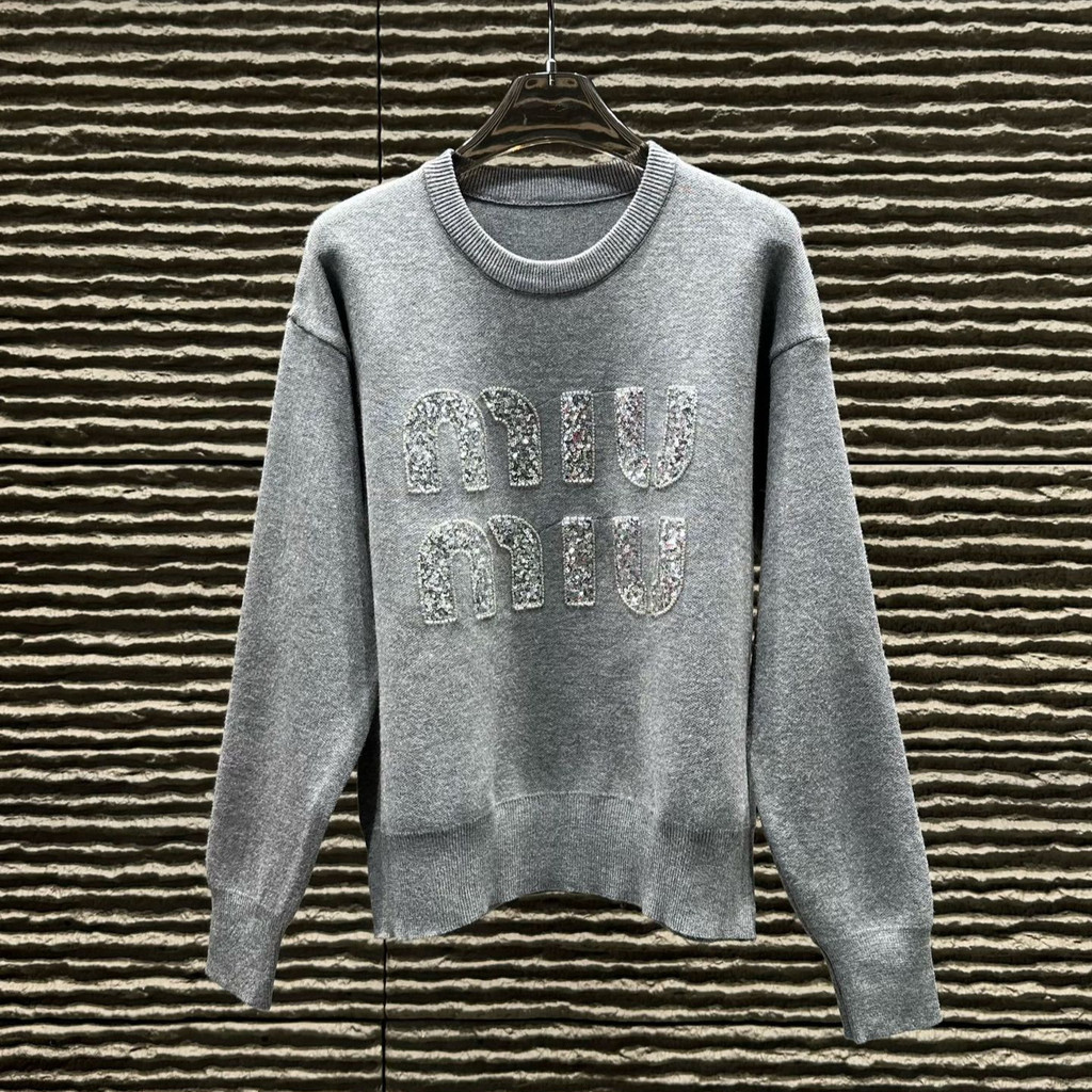 TVER MIUMIU Autumn Winter New Heavy Beaded Craft Pullover Sweater Fashion Versatile
