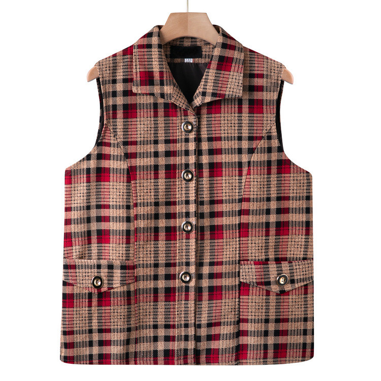 Middle-Aged and Elderly Spring Vest Grandma Plaid Vest Top 60-Year-Old 70 Old Lady Mother Thin Coat 